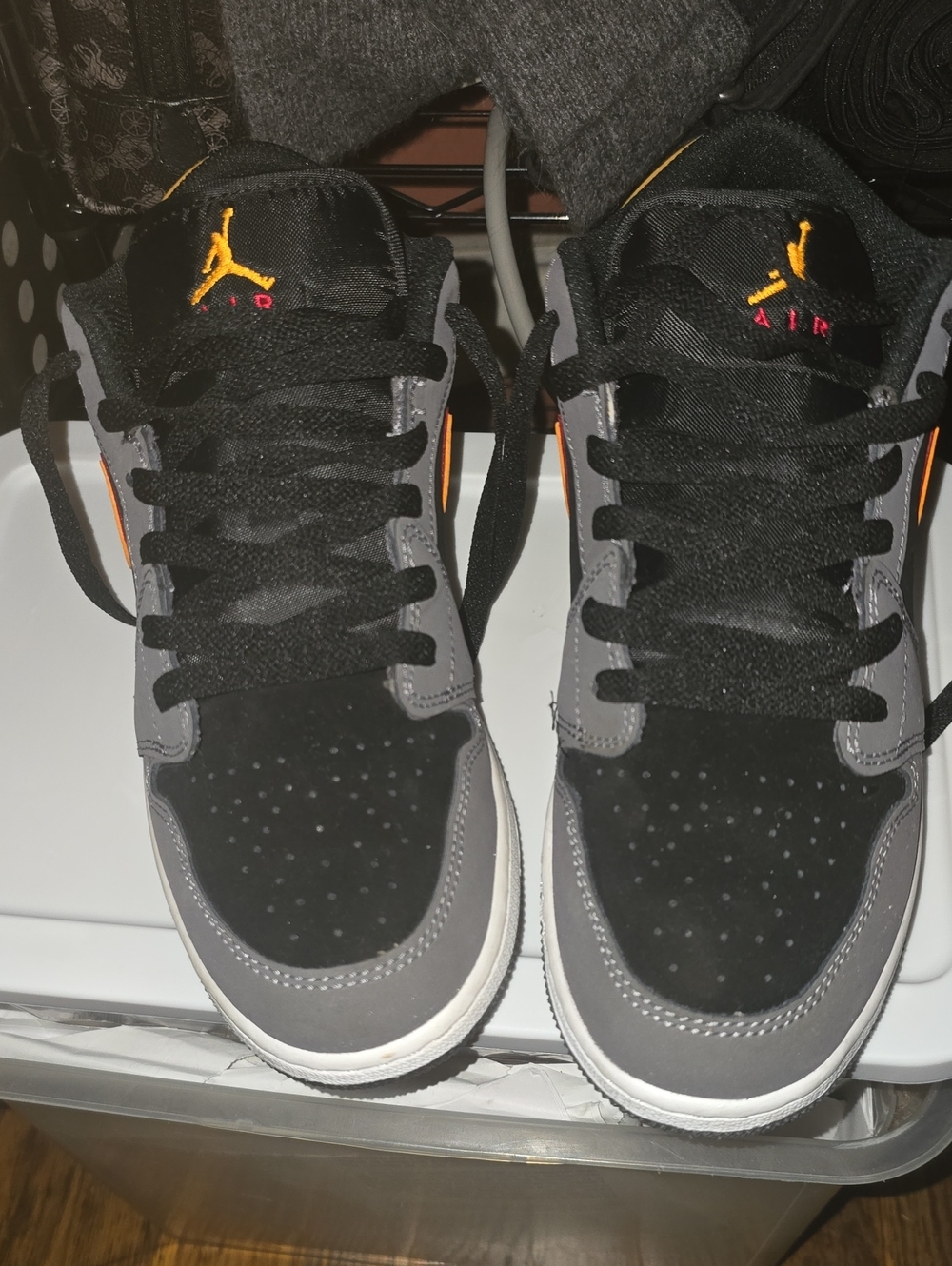 Jordan Low-Top Sneakers in Black, Gray & Orange